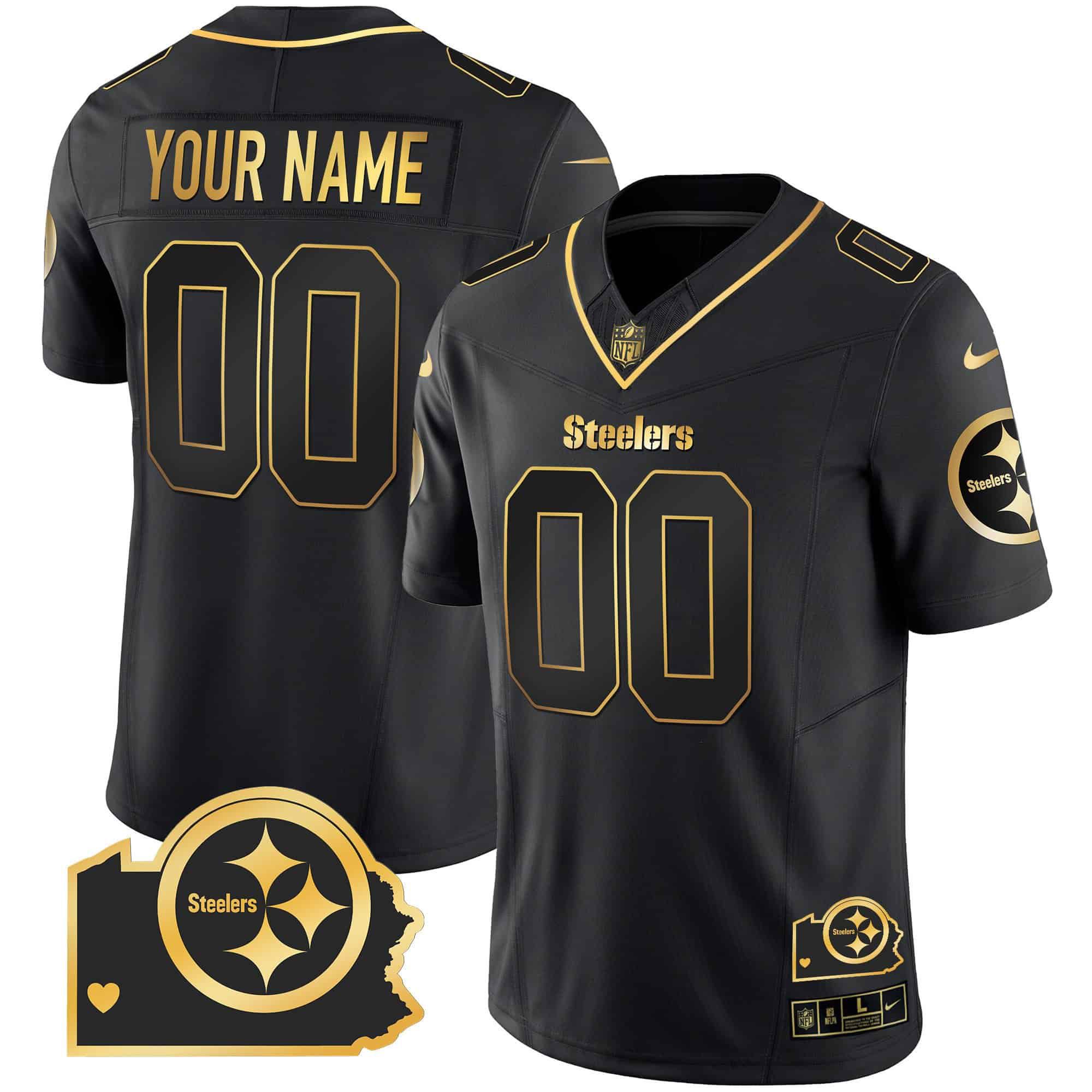 Men Pittsburgh Steelers Black Gold 2024 Nike Home Patch Vapor Limited Custom NFL Jersey style 2->customized nfl jersey->Custom Jersey